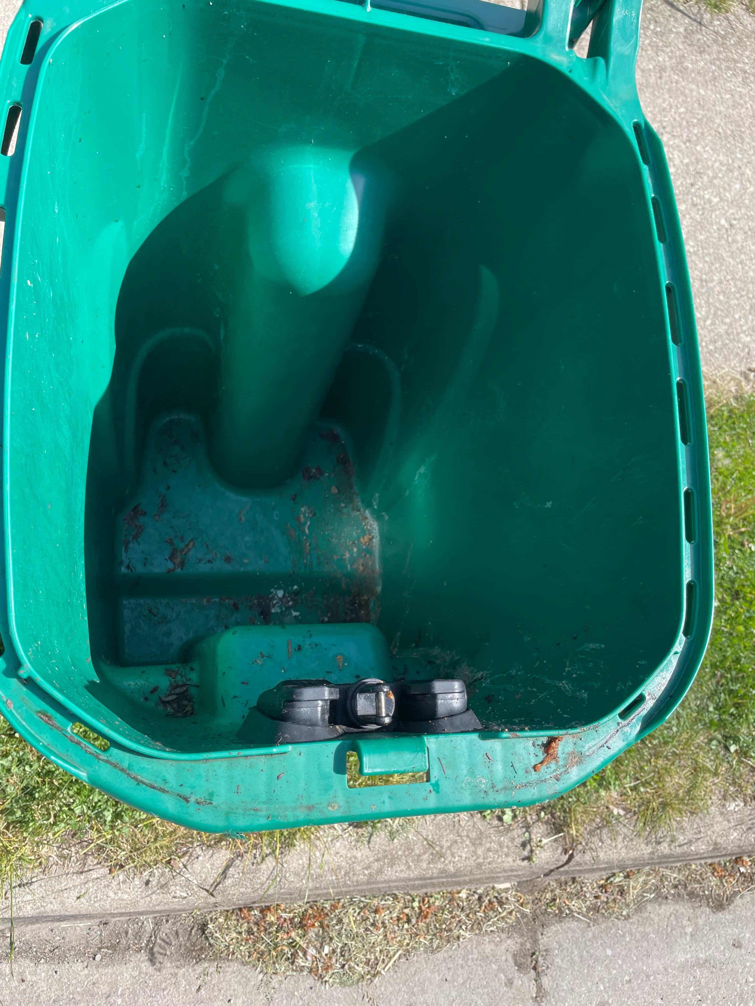 Clean green garbage can after a regular monthly cleaning